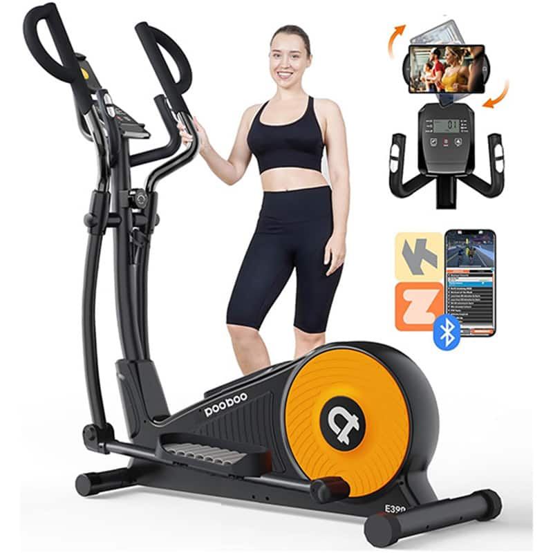 Pooboo - Elliptical machine With 16 resistance levels and LCD display, Silent Elliptical Trainer For Home, 350LBS weight capacity - Orange