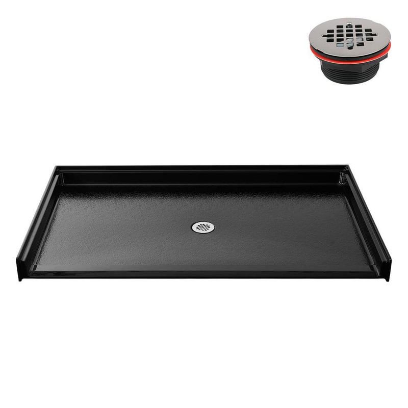 Streamline - GB-2632-532-BL 62 in. x 38 in. Alcove Acrylic Shower Pan Base in Glossy Black with Center Drain, Drain Included