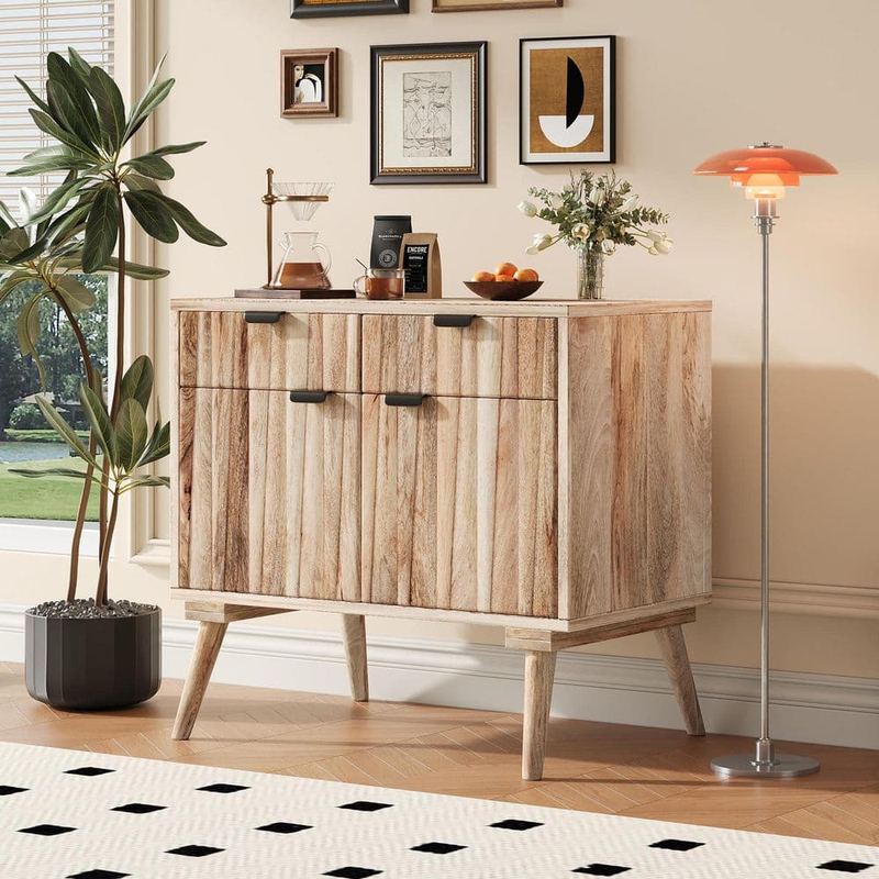CHRISTOPHER KNIGHT HOME - Axis Modern 18 in. Natural Wood Accent Cabinet with 2 Drawers, 2 Doors