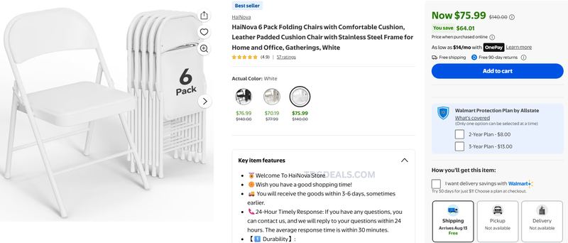 HAINOVA 6-PACK PADDED FOLDING CHAIRS — $75.99