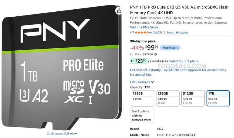 PNY 1TB MICROSD CARD 44% OFF 💾