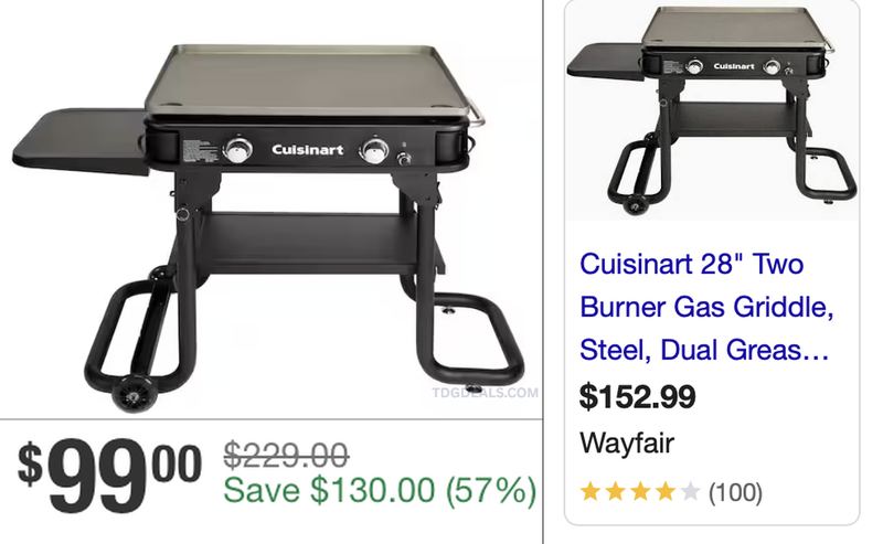$229 CUISINART 28" 2-BURNER PROPANE GRIDDLE NOW $99
