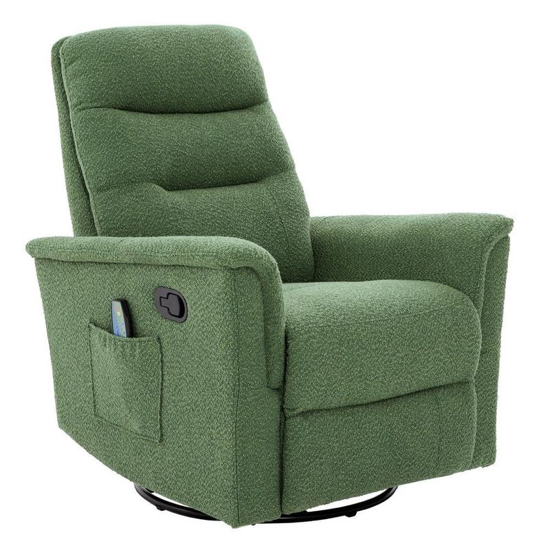 CHRISTOPHER KNIGHT HOME - Corvane Modern Green Chenille Upholstered Rocking Swivel Recliner Manual Massage Recliner Chair with Adjustable Backrest