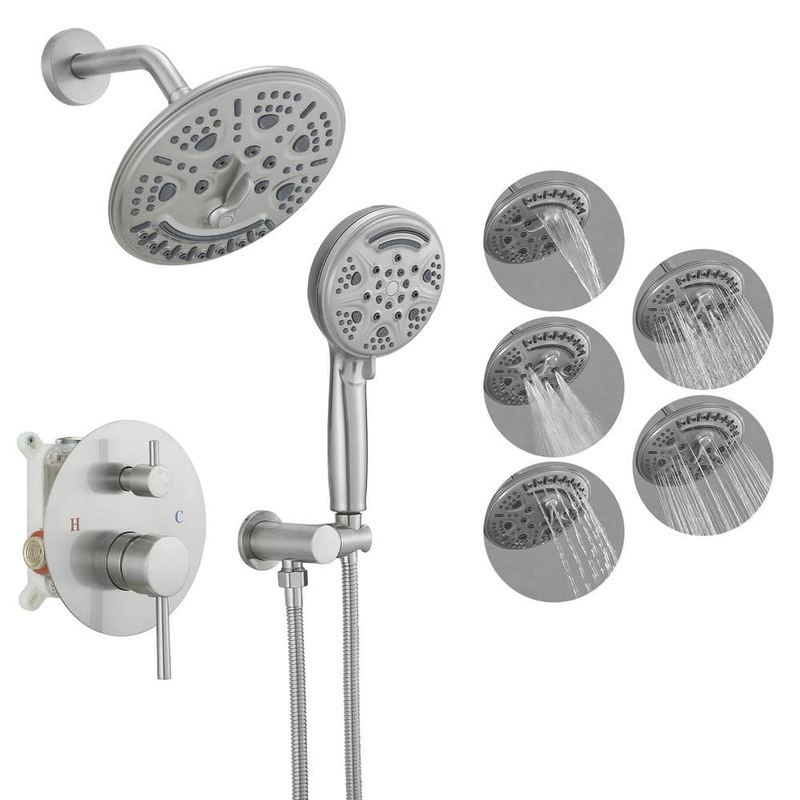 BWE - Single Handle 1-Spray Rain Shower Faucet Set 1.8 GPM with High Pressure Rain Shower Head Brushed Nickel (Valve Included)