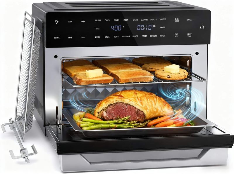 Beelicious - 32 QT Large Air Fryer Oven, Rotisserie, Dehydrator, 19-in-1 Countertop Oven Combo, 6 Accessories - Black