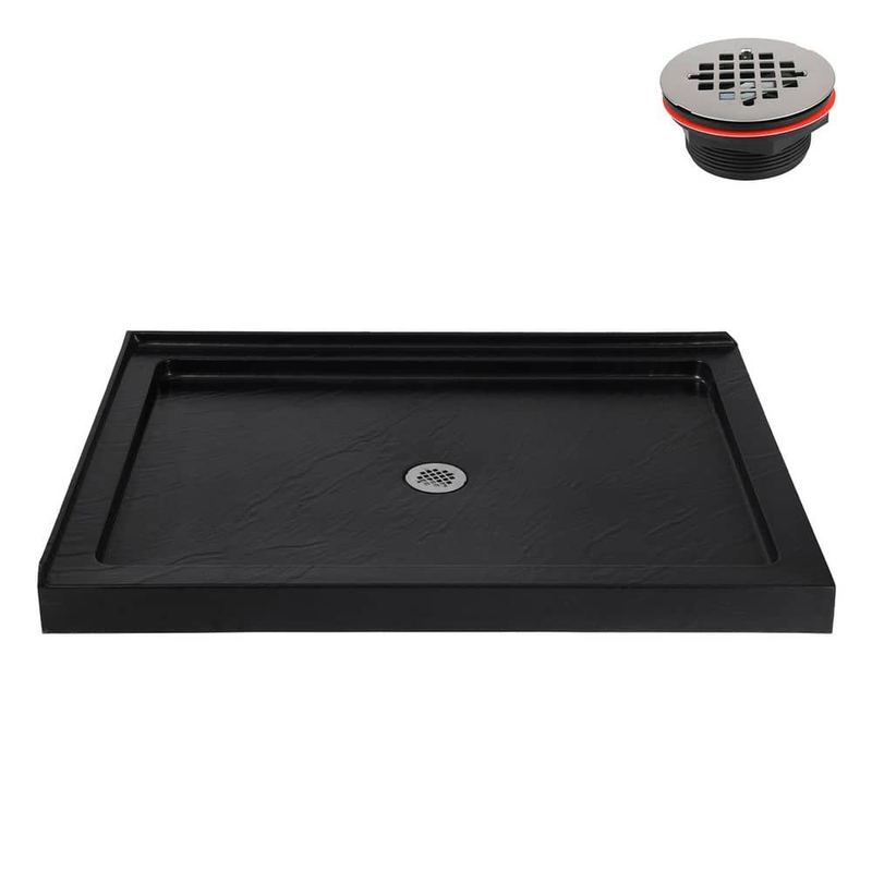 Streamline - 48 in. x 36 in. Corner Acrylic Shower Pan Base in Matte Black with Center Drain, Drain Included
