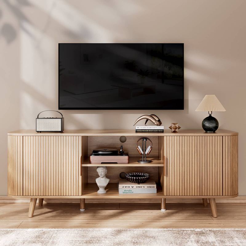 Furnulem - TV Cabinet Stands for TVs up Entertainment Center with Storage Shelf Media Console Table with Drawers for Living Room - Yellow
