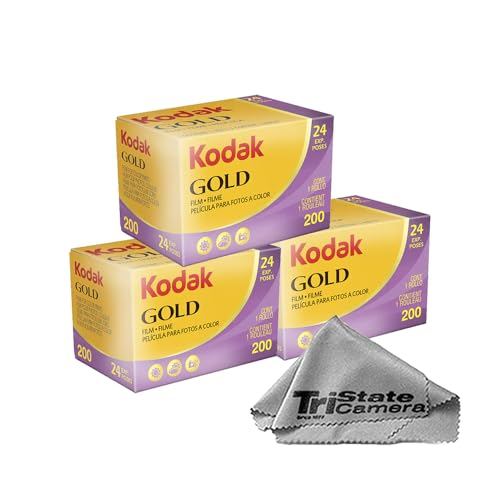 Kodak Gold 200 35mm Color Negative Film (3-Pack) – 24 Exposures per Roll, ISO 200, Daylight-Balanced Print Film + TSC Microfiber Cloth