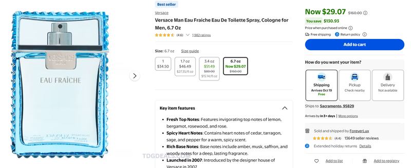 $160 VERSACE MAN EAU FRAICHE 6.7 OZ FOR $29.07 AT WALMART