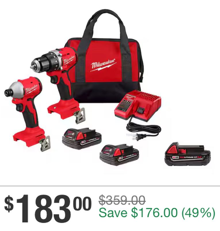 49% OFF MILWAUKEE M18 DRILL & IMPACT KIT, $183
