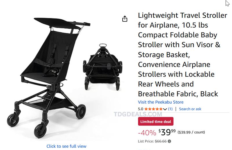 LIGHTWEIGHT TRAVEL STROLLER FOR $39