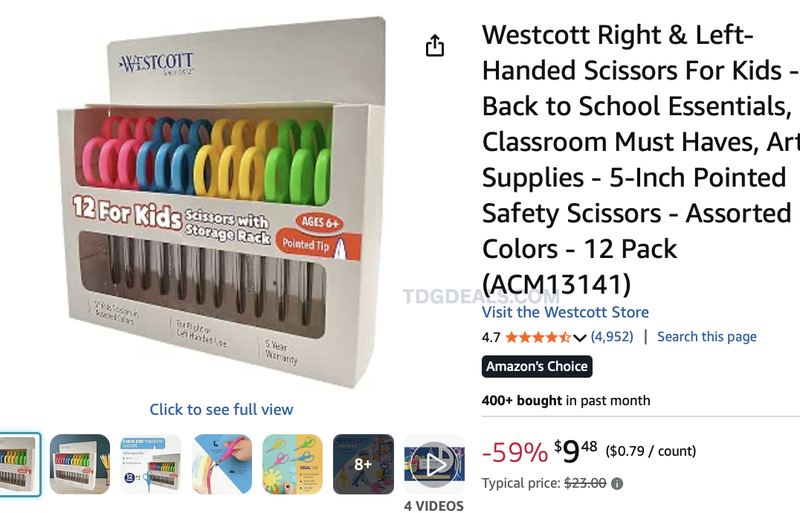 $9 WESTCOTT SCISSORS FOR 12 STUDENTS