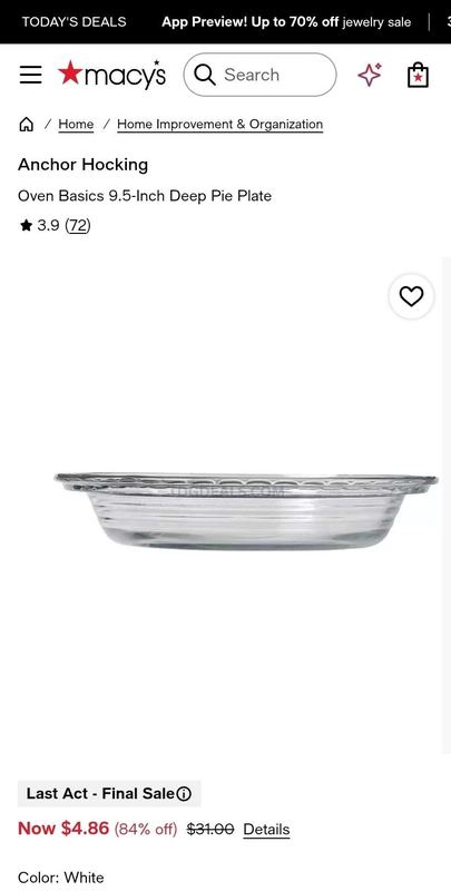 84% OFF ANCHOR HOCKING PIE PLATE