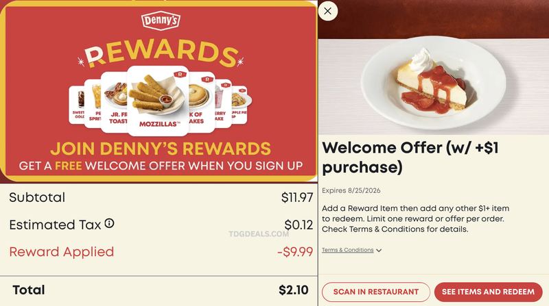 DON'T MISS THIS WELCOME OFFER @ DENNY'S