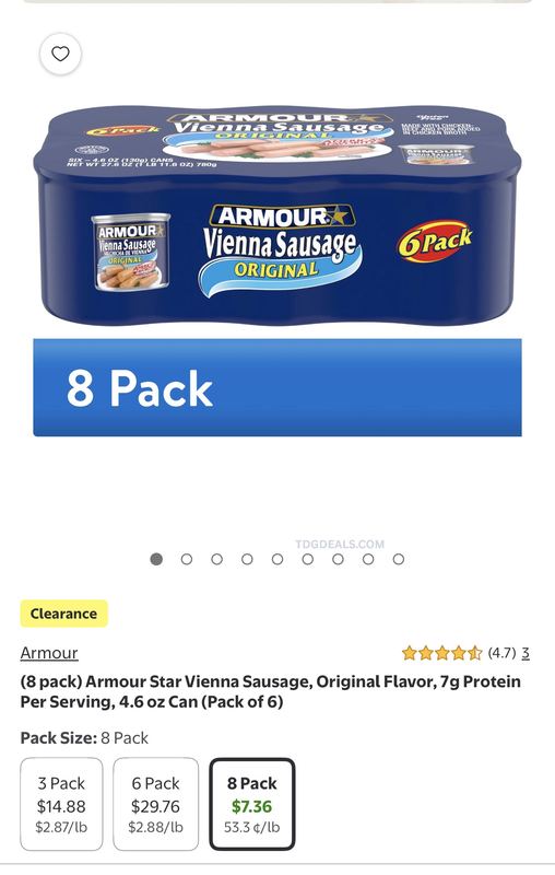 48 CANS of Armour Star Vienna Sausages for just $7.36 at Walmart!