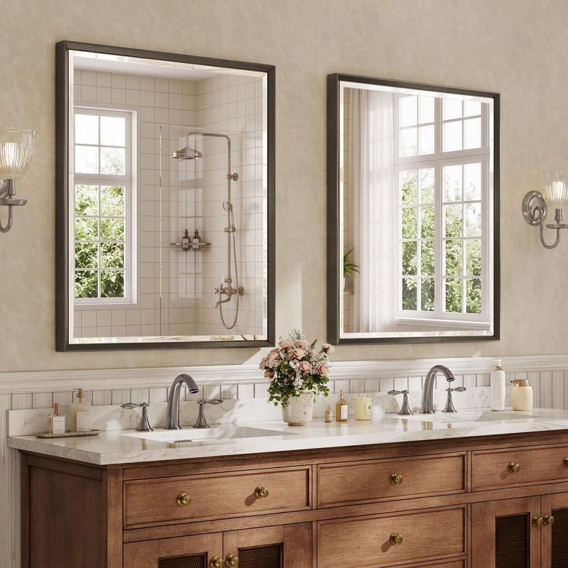 ACEGOSES - 2 Pack 30 in. W x 36 in. H Modern Double Beveled Aluminum Frame Rectangular Wall Mirror, Brushed Black