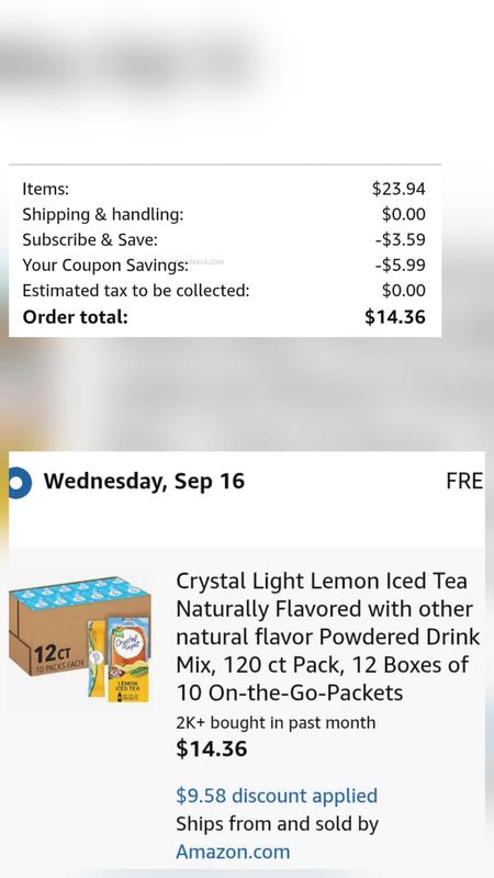 CRYSTAL LIGHT LEMON ICED TEA 120-COUNT — $14.36