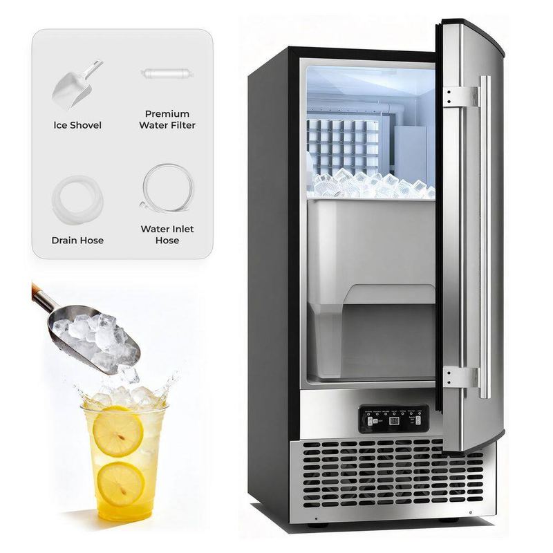 Nuxifm - 14.96in Freestanding/Undercounter Ice Makers,stainless steel,Production Full Size Cubes,80 Lbs/Day, 24 Lbs Storage,