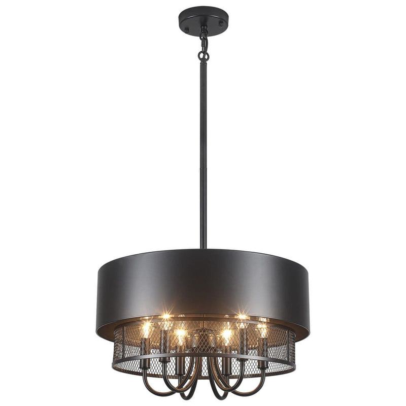 HLJYNJM - 6-Light Black Modern Round Chandelier with Iron Wire Drum Shade Pendant Light for Dining Room, Bedroom, Foyer, Entryway