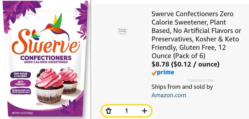 SWERVE CONFECTIONERS ZERO-CALORIE SWEETENER 12-OZ 6-PACK for $8.78