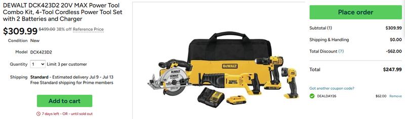 DEWALT DCK423D2 20V MAX Power Tool Combo Kit for under $250
