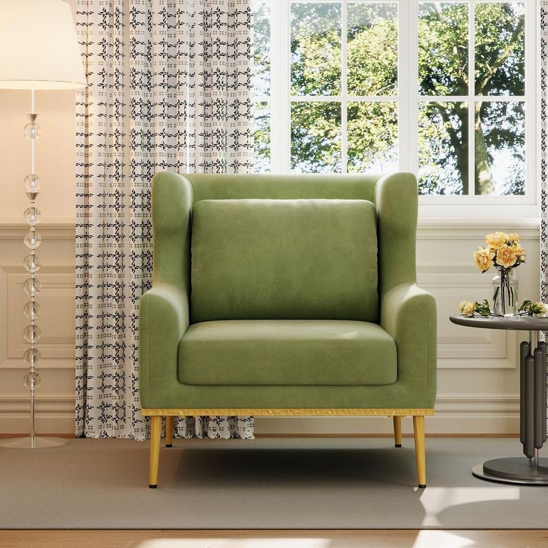 Polibi - Green Velvet Arm Chair with Round Arm for Living Room, Bedroom or Small Space
