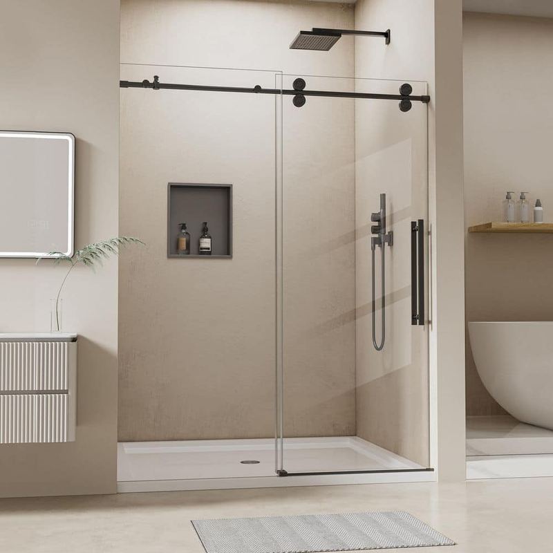 Yuaris - 50 in.-54 in. W x 76 in. H Sliding Frameless Shower Door in Matte Black Finish with Tempered Clear Glass