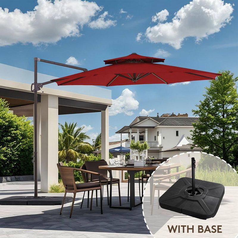 JEAREY - 10 ft. Outdoor Patio Cantilever Umbrella with Weighted Base in Red