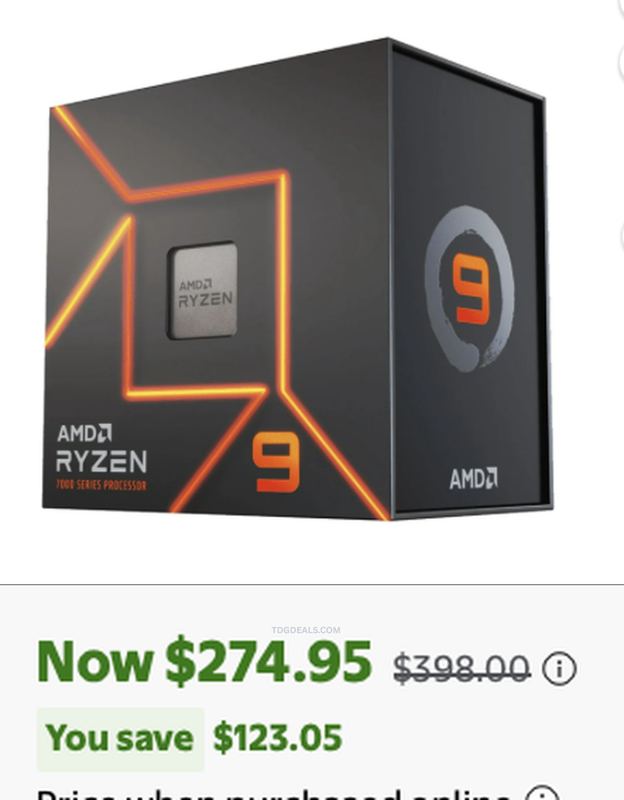 $398.00 AMD RYZEN 9 7900X CPU FOR $274.95
