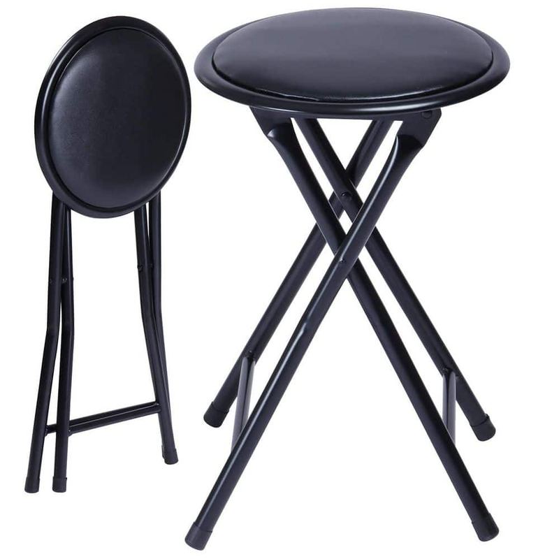 Homy Casa - NEW PORT 18.1 in. Black Round Metal Folding Stool with Cushioned Polyster Seat (Set of 1)