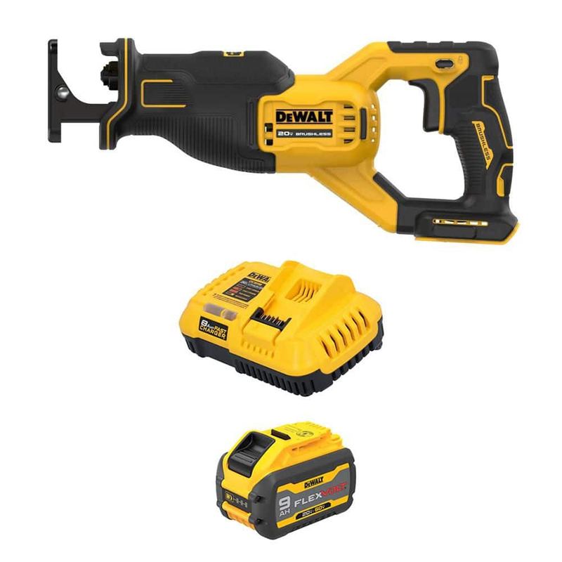 DEWALT - 20V MAX Lithium-Ion Cordless Brushless Reciprocating Saw with 20V/60V MAX flexvolt 9.0 Ah Battery and Charger