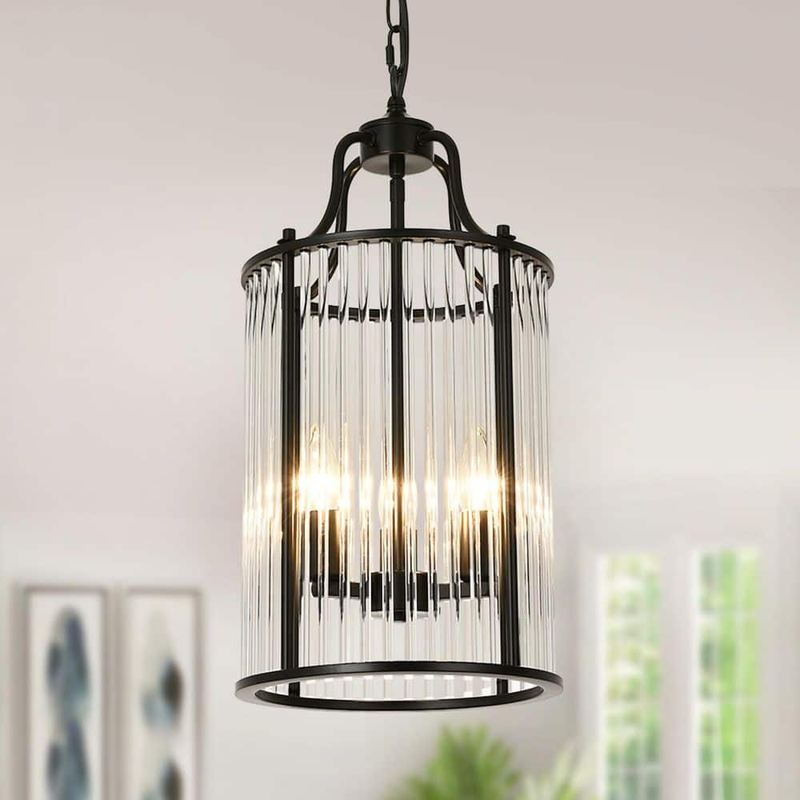 Henveton - Jasslynn 40 Watt 3 Light Matte Black Modern Pendant Light with Cylinder Glass Rod Shade for Kitchen Living Room Bedroom