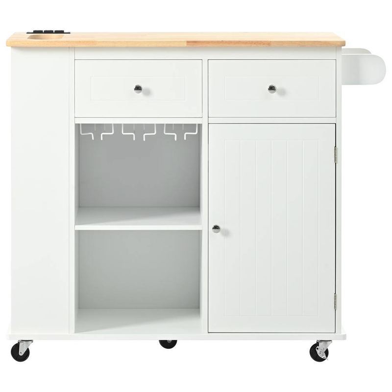 Nestfair - White Wood 40 in. W Kitchen Island with Drop Leaf and Wheels