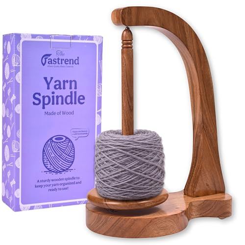 Fastrend Magnetic Yarn Spindle Stand, Sheesham Wood, 11.25" Tall, Smooth Unwinding for Knitting and Crocheting