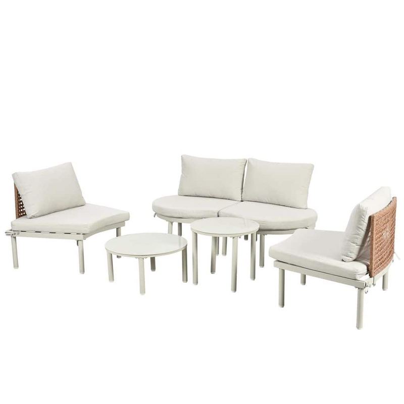 Boosicavelly - 6-Piece Beige Aluminum Outdoor Patio Conversation Sofa Set with Beige Cushions