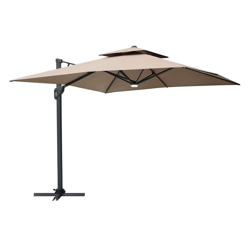 Mondawe - 10 x 10ft Square Cantilever Umbrella with Bluetooth Audio Atmosphere Light - Tan