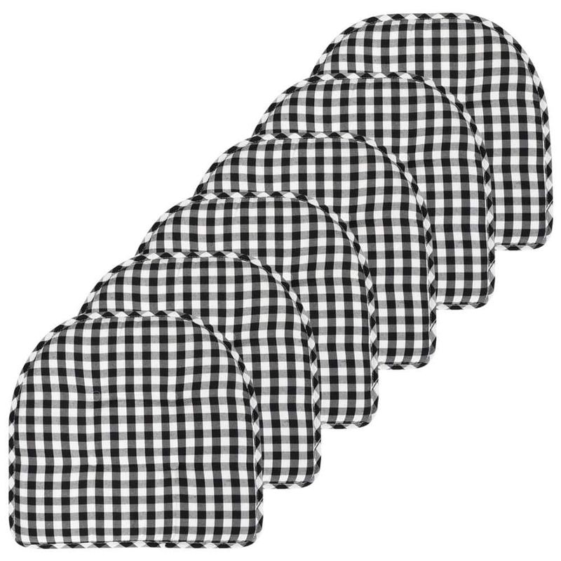 Sweet Home Collection - Buffalo Checkered Memory Foam 17 in. x 16 in. U-Shaped Non-Slip Indoor/Outdoor Chair Seat Cushion Black/White (6-Pack)