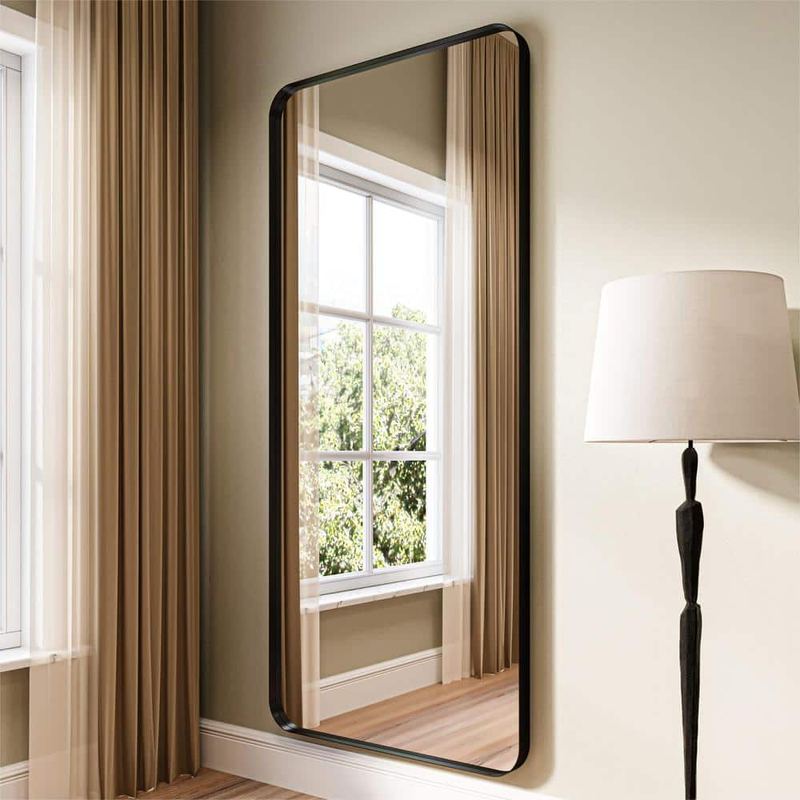 ORGANNICE - 32 in. W x 72 in. H Rectangular Modern Wall Mount Mirror Black Aluminum Framed Full Length Mirror