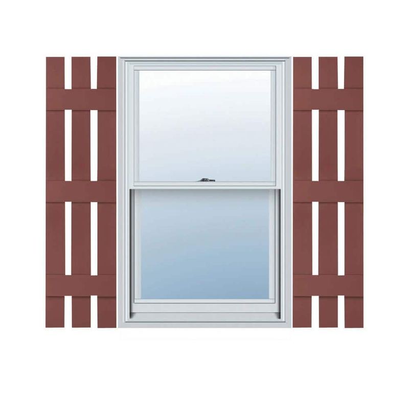 Builders Edge - 12 in. W x 74 in. H TailorMade Three Board Spaced (3 Batten), Board-n-Batten Shutters - Burgundy Red