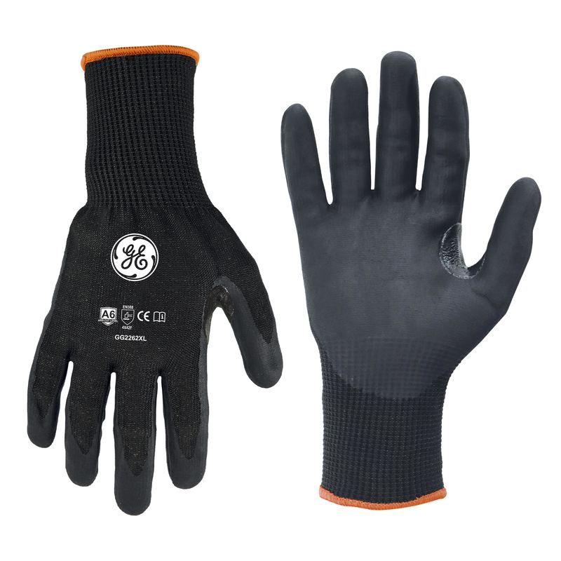 General Electric Foam Nitrile Black Dipped Gloves, 13GA, 12 Pair L