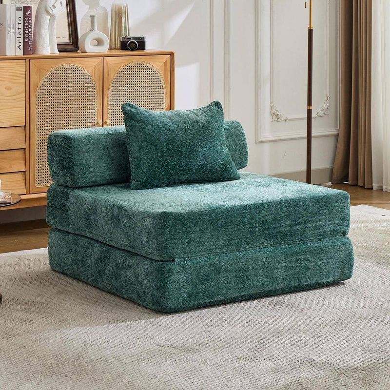 Qualler - 39.37 in. Armless Chenille Fabric Modular Compression Sectional Sofa in Dark Green