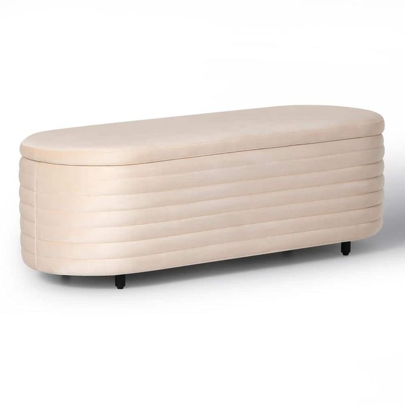 WESTINFURNITURE - Farrah 54 in. Wide Oval Velvet Upholstered Entryway Flip Top Storage Bedroom Accent Bench in Tan
