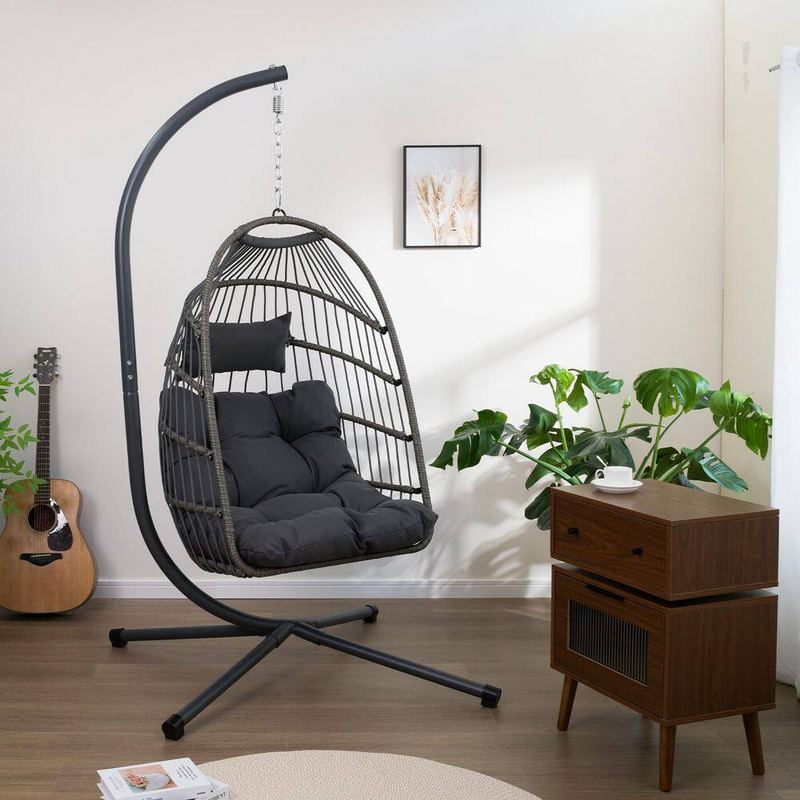 Nestfair - Wicker Outdoor Patio Swing Egg Chair with Stand and Cushion