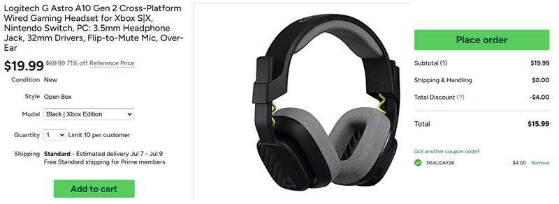 Logitech G Astro A10 Headphone for $16