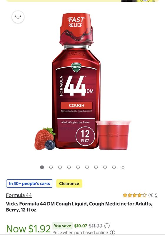 Vicks Formula 44 DM Cough Liquid (12 oz) is on clearance for just $1.92 at Walmart (reg. $11.99)!