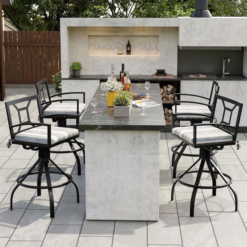 Crestlive Products - Swivel Aluminum Outdoor Bar Stool with Colored Sunbrella Cushion (4-Pack)