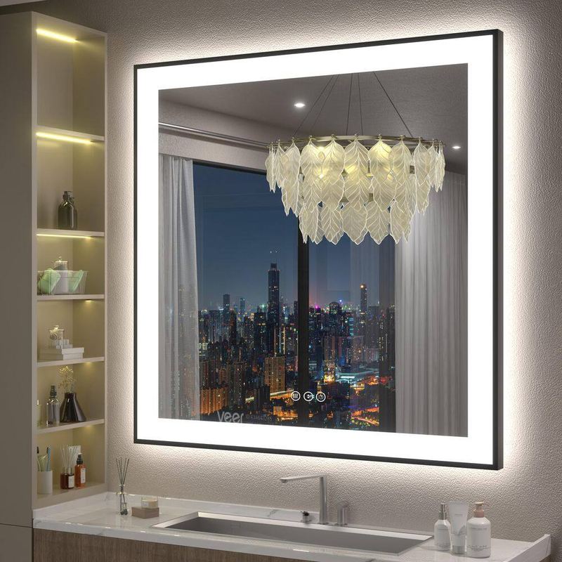 Apmir - 38 in. W x 38 in. H Square Framed UL Certified Front and Back LED Anti-Fog Tempered Glass Wall Bathroom Vanity Mirror