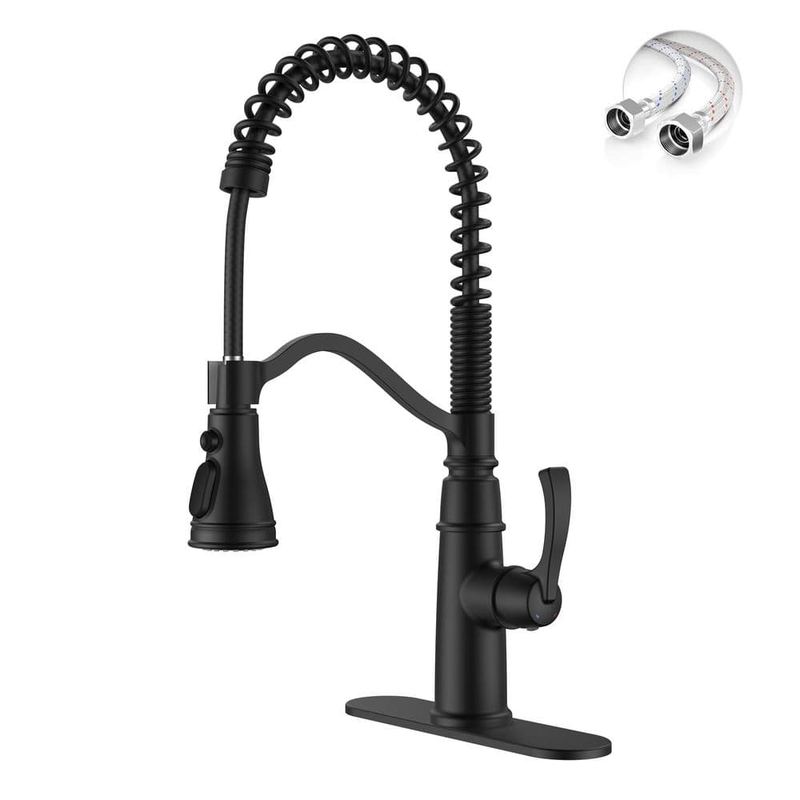 BWE - 19.01 in. Single Handle Pull-Down Sprayer Kitchen Faucet with 360° Degree Spout Swivel and High Arc in Matte Black