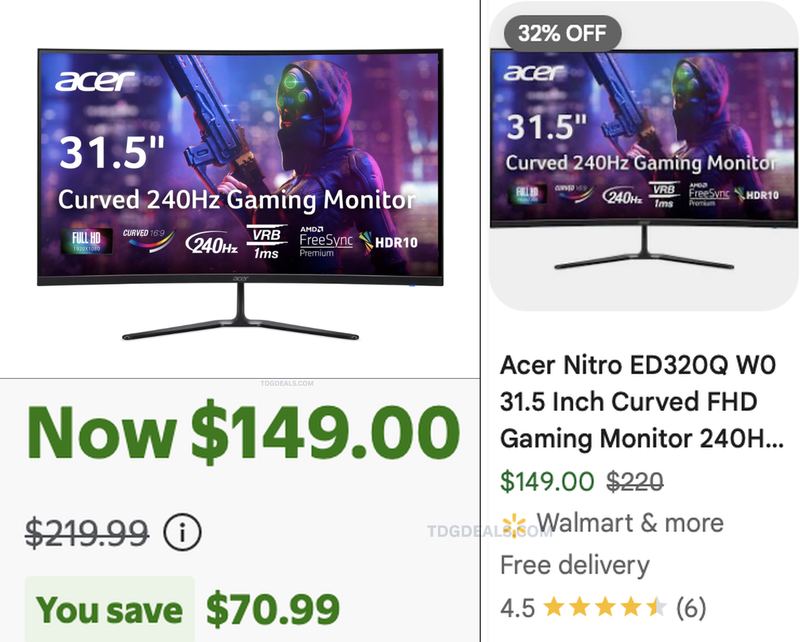$149 ACER NITRO CURVED GAMING MONITOR @ WALMART