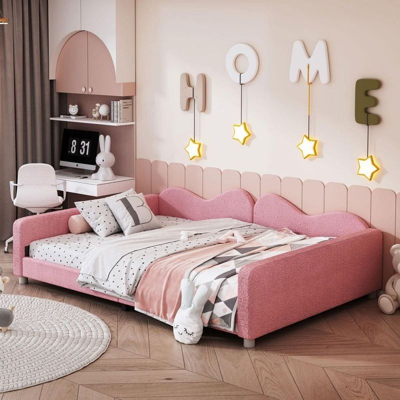 Nestfair - Pink Full Size Upholstered Daybed with Cloud-Shaped Backrest